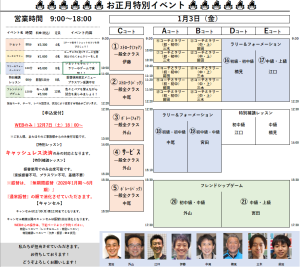 1月3日（金）ｽｹｼﾞｭｰﾙ